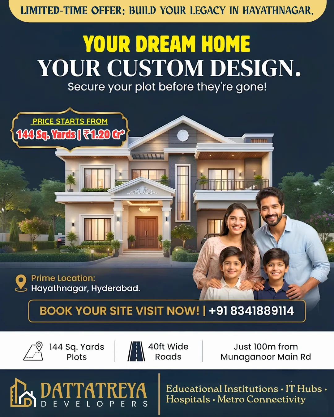 Your dream home, your custom design! ✨ Build your legacy in Hayathnagar with Dattatreya Developers.